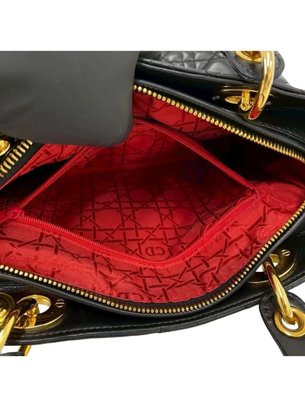 Dior Lady Cannage Lambskin Leather Handbag Mini Tote Black